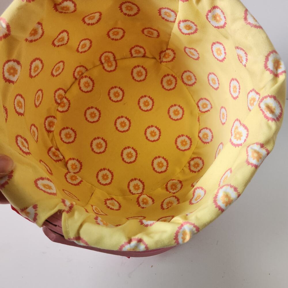 Pink 9.5" Easter Basket With Handle Yellow Fabric Liner Spring Decor Basket - Picture 3 of 4